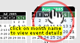 Click on month name to view event details